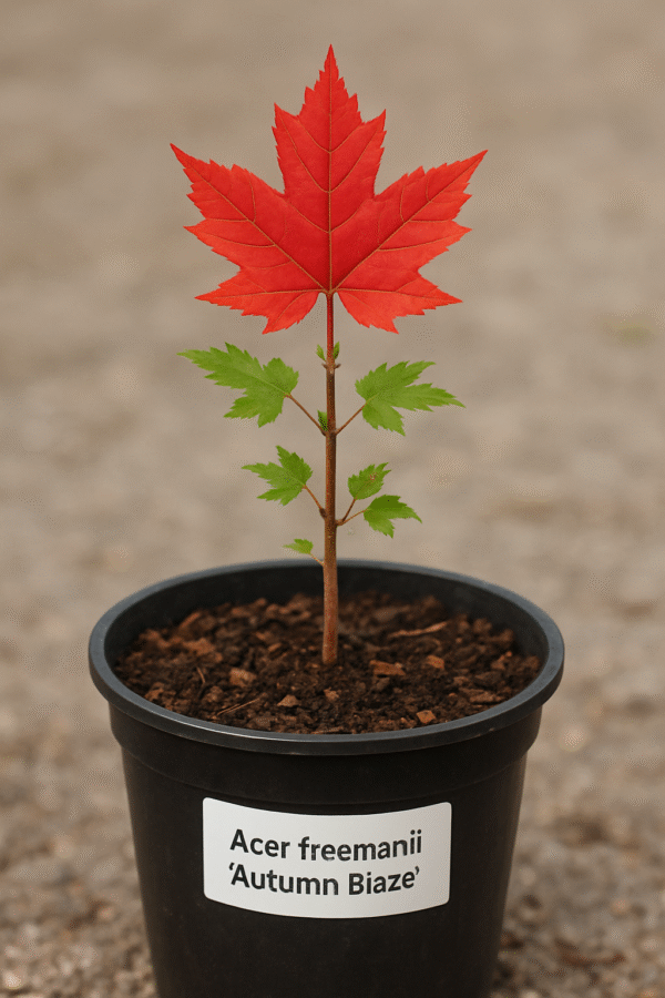 Klon Freemana 'Autumn Blaze' – Acer × freemanii 'Autumn Blaze' – Sadzonka w doniczce, zachwycająca jaskrawoczerwona barwa jesienią