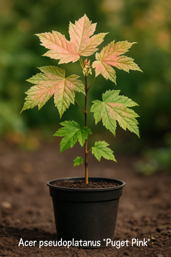Klon Jawor 'Puget Pink' - Acer pseudoplatanus 'Puget Pink' - Sadzonka barwna w doniczce
